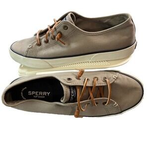 Sperry Top Sider Slip On Canvas Sneaker Grey STS95729 Women's Sz 10 Rawhide lace
